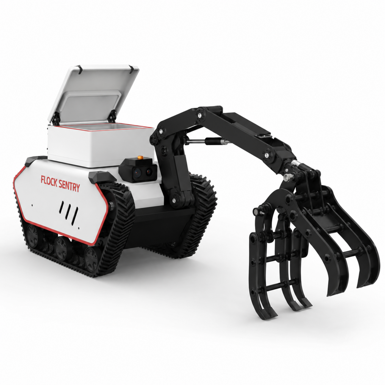 Flock Sentry tracked mortality-removal robot, studio render
